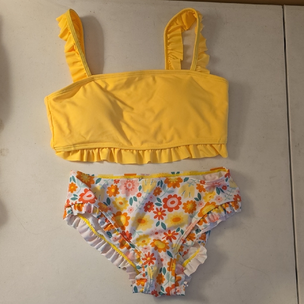 Yellow Ruffle Bikini Set with Floral Bottoms